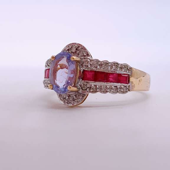 10kt Gold, Tanzanite, Ruby, & Diamond Cocktail Ring