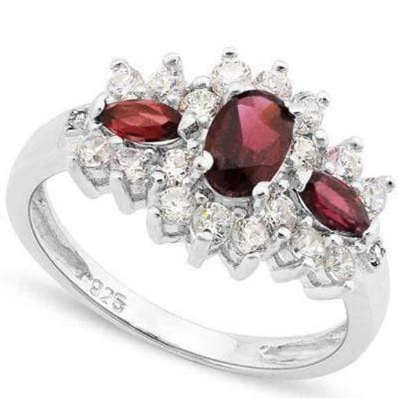 1.02 CT GARNET & 1.17 CT LAB CREATED DIAMOND 925 STERLING SILVER RING