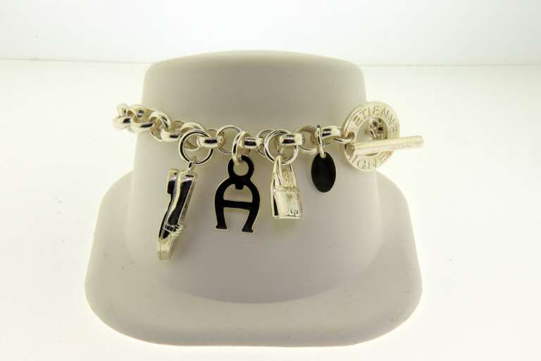 Sterling Silver Etienne Aigner Charm Link Bracelet