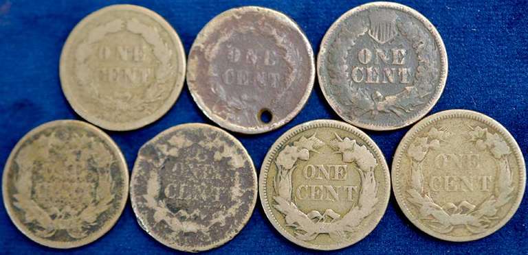Lot Of 3 Indian Head And 4 Flying Eagle Cents. Culls.