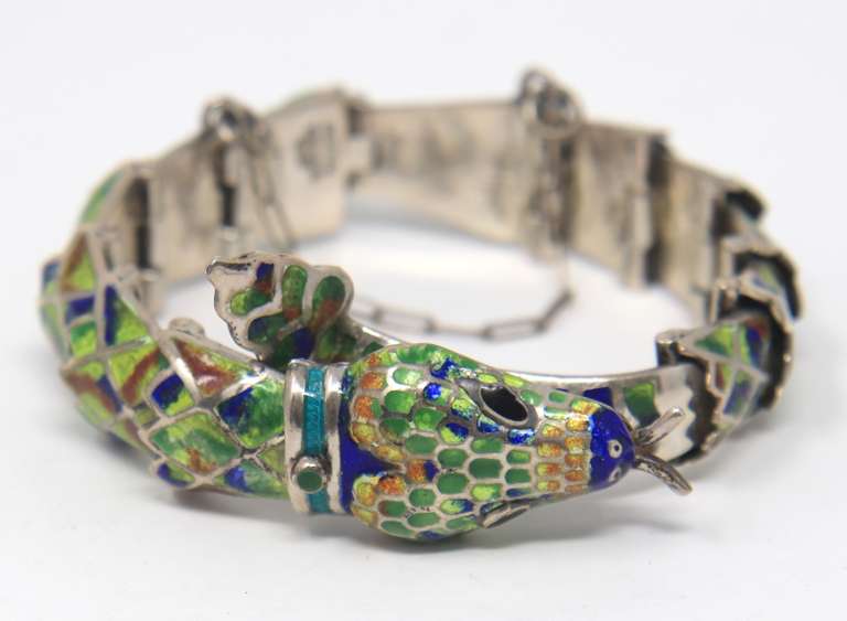 Vintage Sterling Silver Mexico Enamel Snake Bracelet