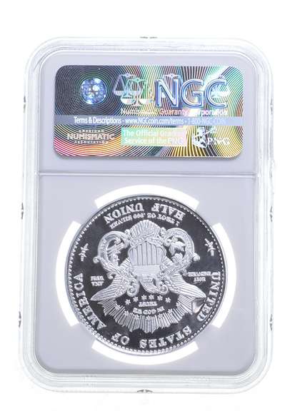 GEM PF William Barber Silver 1 Oz Liberty Pattern Half Union - NGC