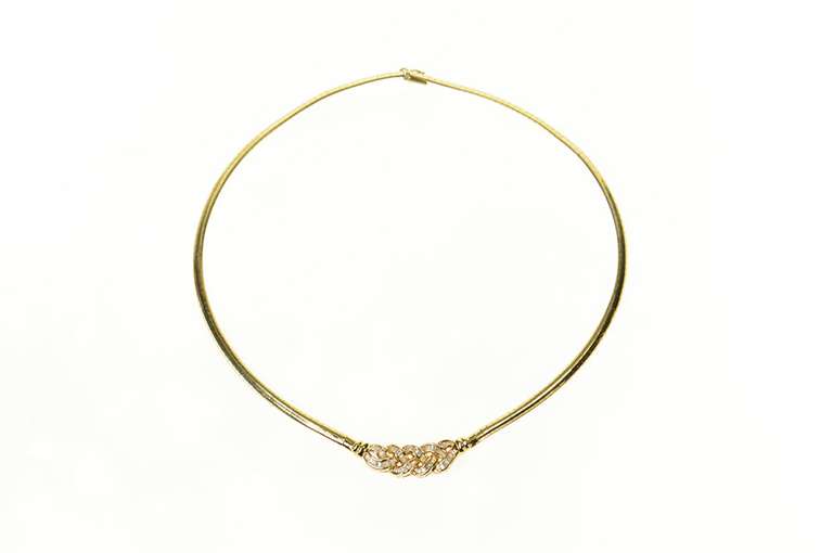 14K Yellow Gold 1.60 Ctw Baguette Diamond Braid Omega Necklace