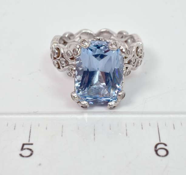 Ornate Sterling Silver Ring With Large Fancy Cut Crystal