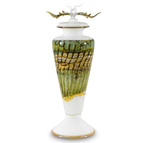 Large White Opal Footed Vessel