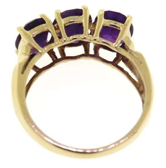Fabulous Yellow Gold Amethyst 3 Stone Ring