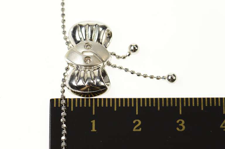 18K White Gold Diamond Bow Ribbon Dangle Ball Link Chain Necklace