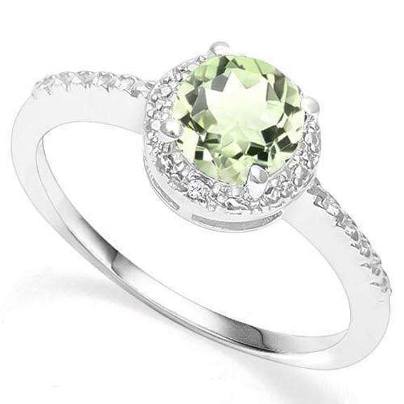 1.19 CT GREEN AMETHYST & DIAMOND 925 STERLING SILVER COCKTAIL RING