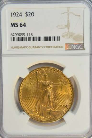 Near Gem BU 1908 No Motto St. Gaudens $20 Gold. NGC MS64