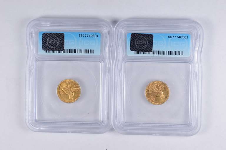 Lot (2) MS65 1925-D & 1927 $2.50 Indian Head Gold Quarter Eagles - ICG