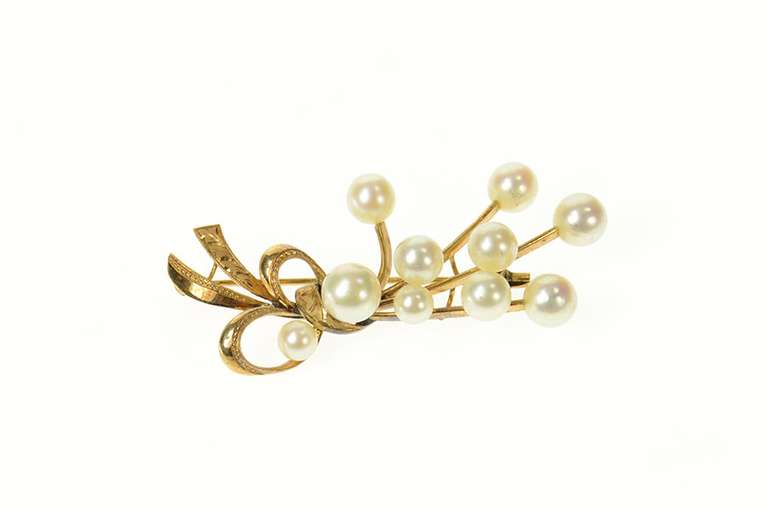 14K Yellow Gold Floral Bouquet Pearl Cluster Statement Pin/Brooch
