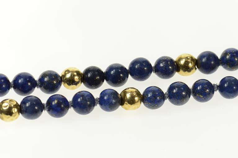 14K Yellow Gold Lapis Lazuli Beaded Statement Necklace