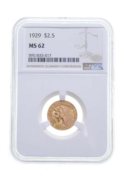 MS62 1929 $2.50 Indian Head Gold Quarter Eagle - Graded NGC