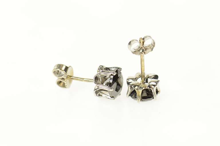 14K White Gold 1.40 Ctw Black Diamond Solitaire Stud Earrings