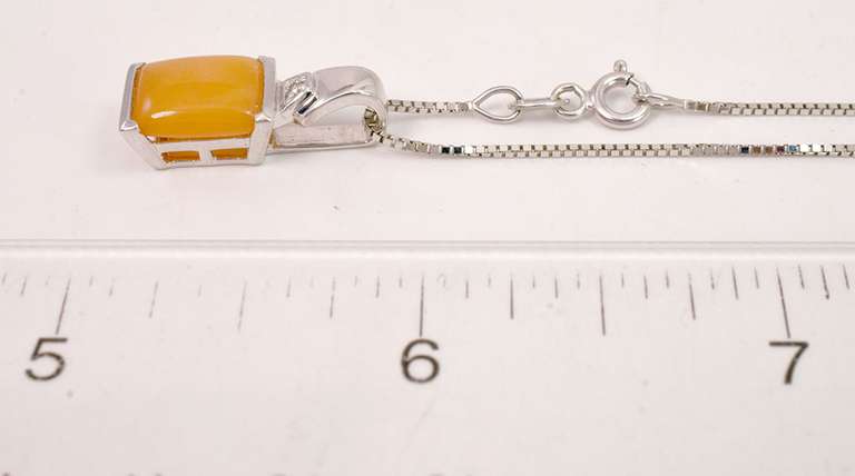 Milky Yellow Quartz Set in 14k White Gold Pendant Feat. Diamond Accent and 14k Whilte Gold Chain
