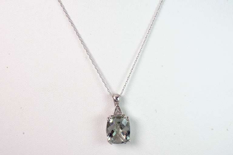 Green Amethyst Pendant in White Gold