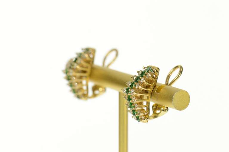 14K Yellow Gold Squared Emerald Diamond Ridged Clip On Earrings
