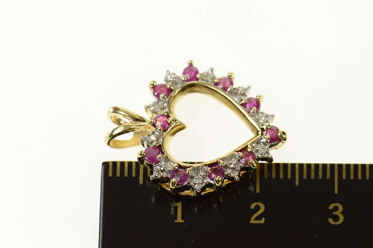 10K Yellow Gold Classic Ruby Diamond Accent Heart Pendant