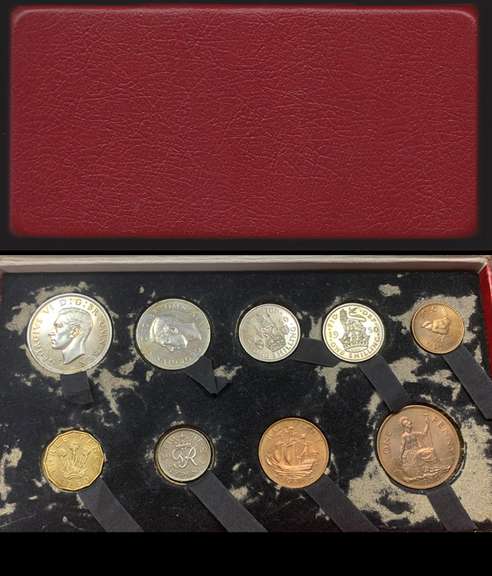 1950 British 9 coins Proof set in original red box.