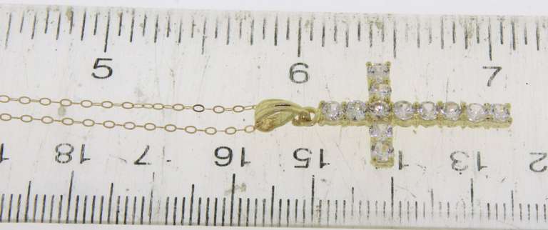 Stunning Yellow Gold Cubic Zirconia Cross Pendant on Chain