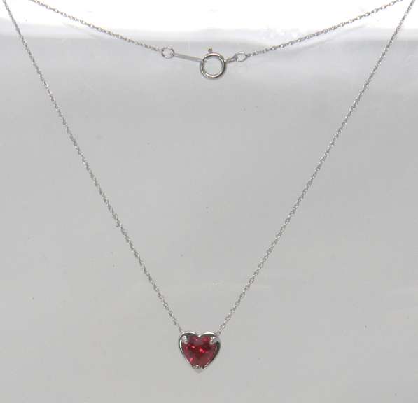 Fabulous White Gold Red Stone Heart Pendant on Chain