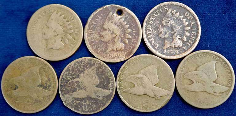 Lot Of 3 Indian Head And 4 Flying Eagle Cents. Culls.