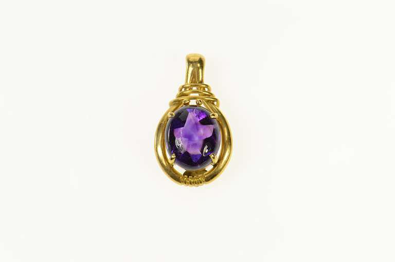 14K Yellow Gold Ornate Amethyst Cabochon Statement Pendant