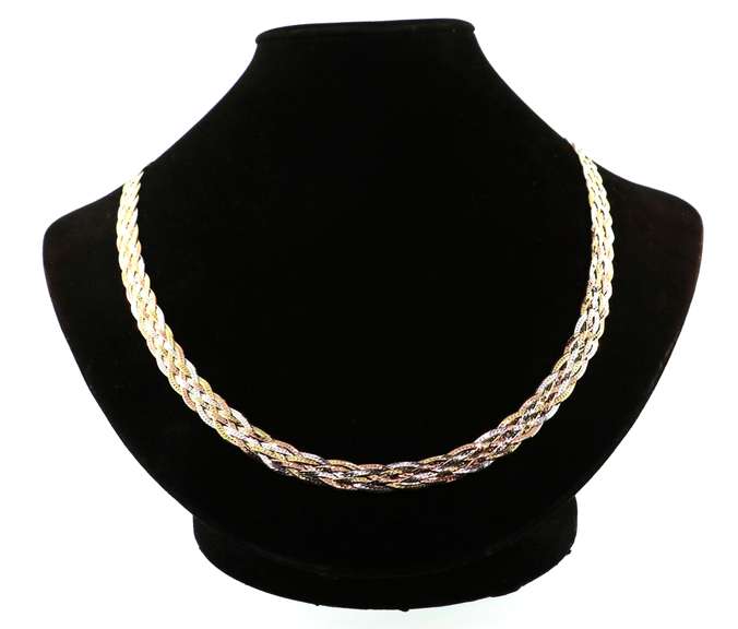 Marvelous White & Gold Italian Sterling Silver Braid Chain Necklace