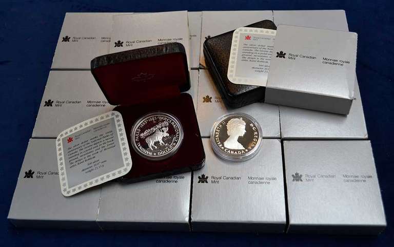 Lot Of 14 1985 100th Anniversary Of The National Parks Of Canada Silver Dollars.