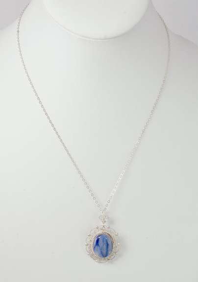 Beautiful Blue Cabochon Pendant Necklace in Sterling Silver