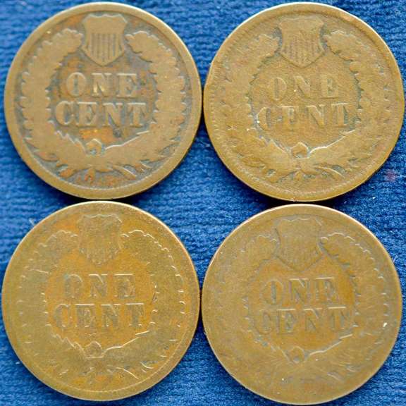 Lot Of 4 Cull Indian Head Cents. 1873, 1874, 1875, 1876.
