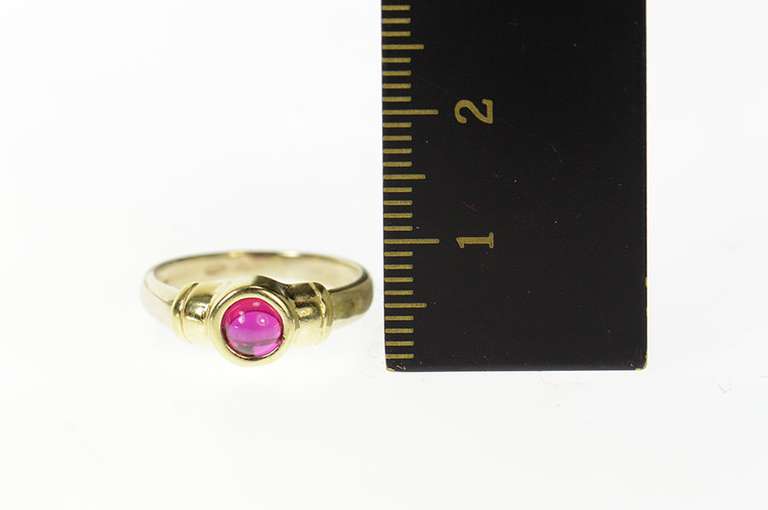 14K Yellow Gold Two Tone Syn. Ruby Cabochon Statement Ring