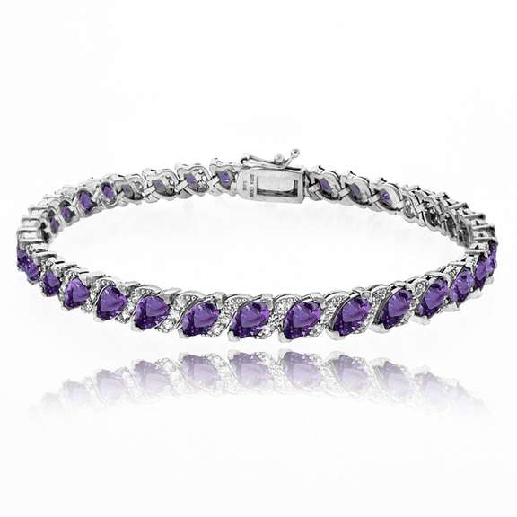 African Amethyst Tennis Bracelet with White Topaz Accents in Sterling Silver