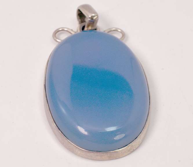 Large Milky Blue Stone Pendant Set in Sterling Silver