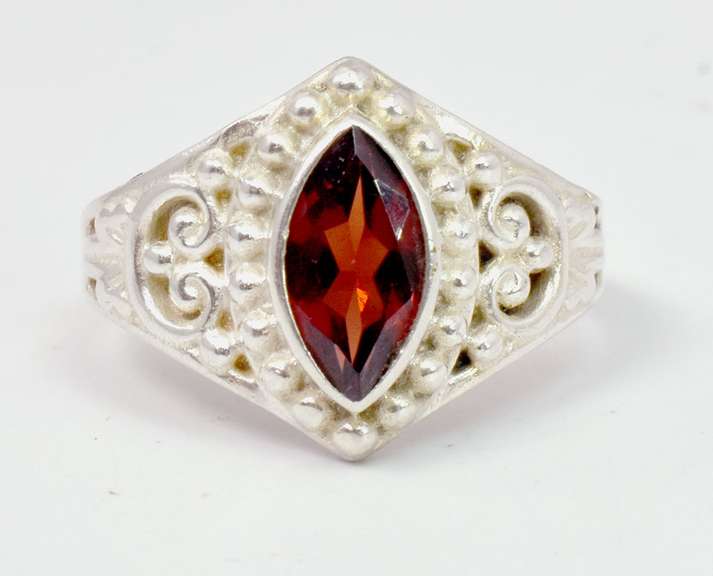 Lush Marquise Cut Garnet in Sterling Silver Ring