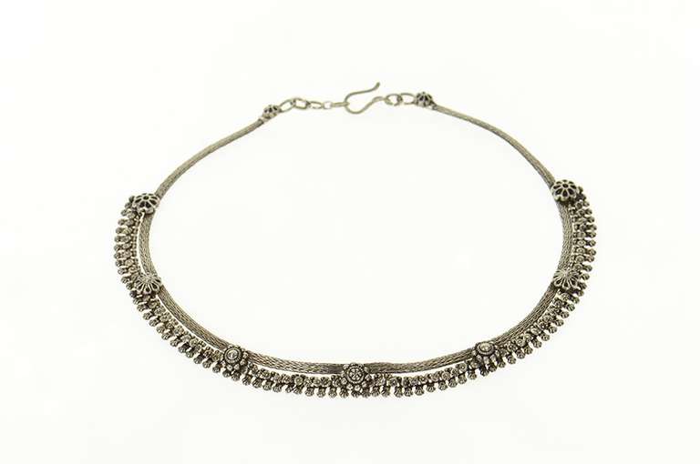 Sterling Silver Ornate Tibetan Fringe Statement Collar Necklace
