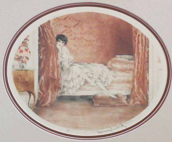 ORIGINAL HANDCOLORING SIGNED BY LOUIS ICART PINK ALCOVE 1929  ICART PINK ALCOVE