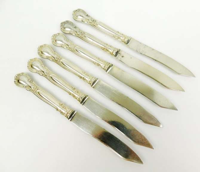 6 Vintage Sterling Silver Fruit Knives