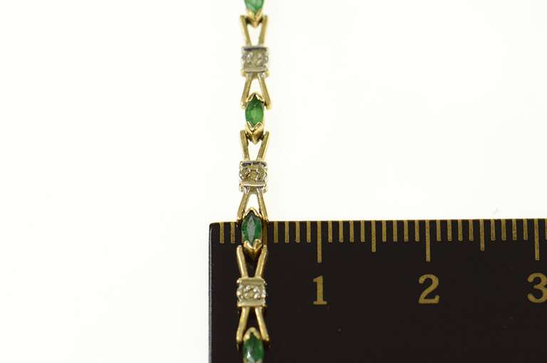 10K Yellow Gold Marquise Emerald Diamond Classic Tennis Bracelet