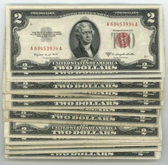 25 Nice Series of 1953 $2 Red Seal Notes