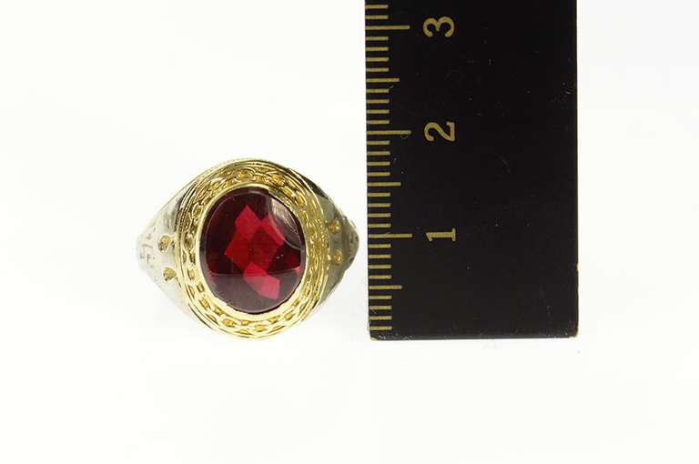 14K Yellow Gold 1930's Two Tone Syn. Ruby USN Naval Service Ring