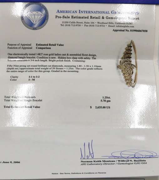 Romantic Rose Gold 1.25ctw Diamond Bangle Bracelet