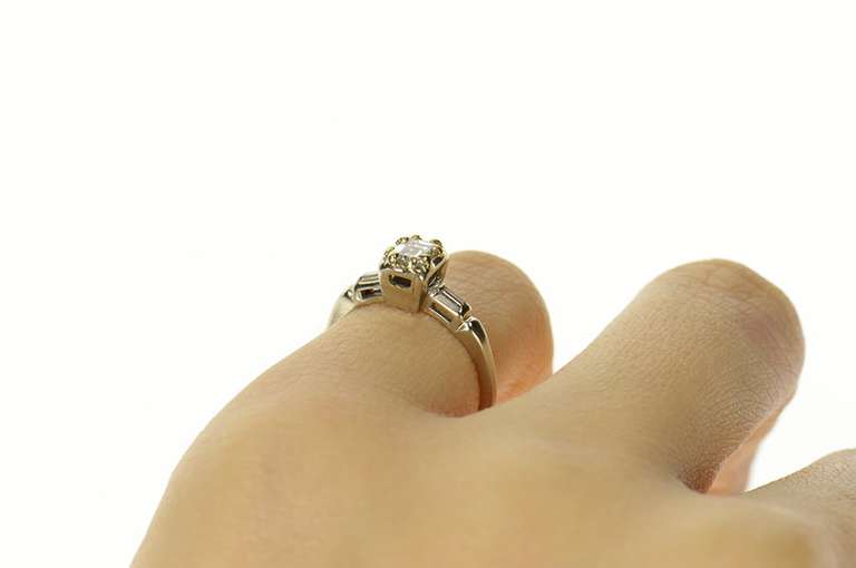 14K White Gold 0.60 Ctw Rectangular Diamond Engagement Ring