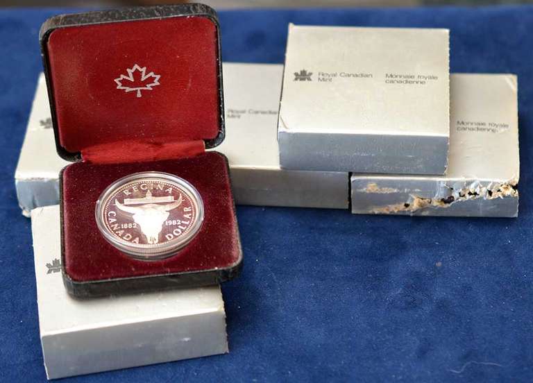 Lot Of 5 Canada 1982 1 Dollar Regina Centennial 23.3 Grams .500 Silver.