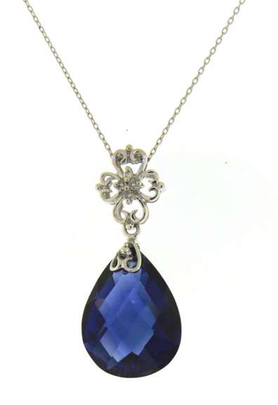 Fabulous White Gold Pear Shaped Synthetic Sapphire Necklace