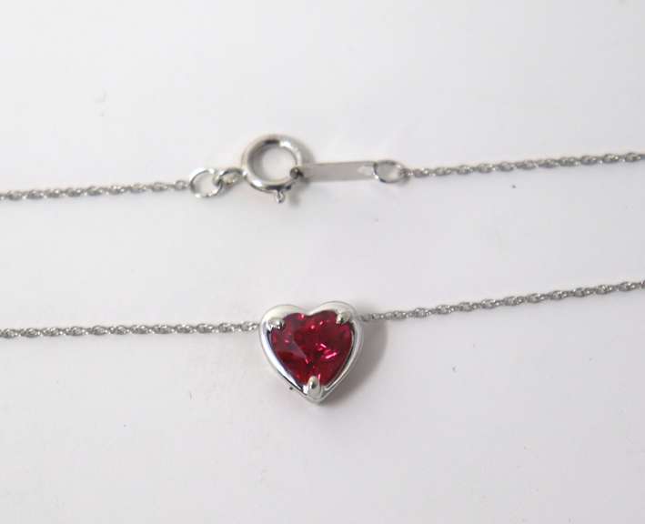 Fabulous White Gold Red Stone Heart Pendant on Chain