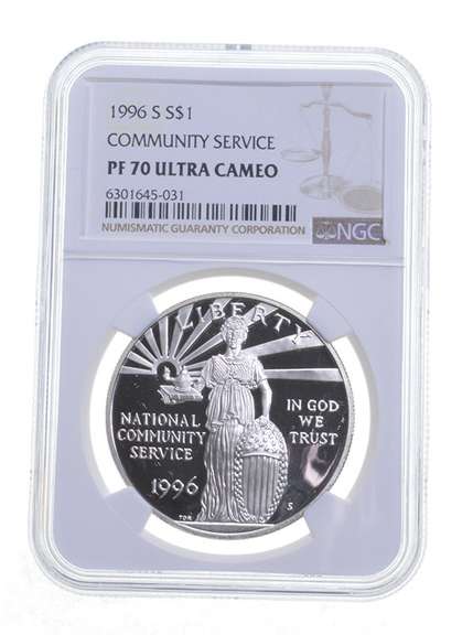 PF70UCAM 1996-S National Community Service Commem. Silver Dollar NGC