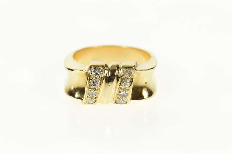 14K Yellow Gold 1940's Diamond Squared Ribbon Statement Ring