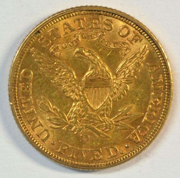 Lovely BU 1907-D US $5 Liberty Gold Piece. Full strike