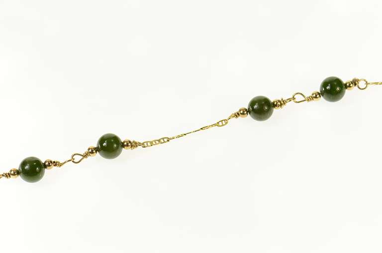 14K Yellow Gold Retro Nephrite Anchor Link Chain Bracelet